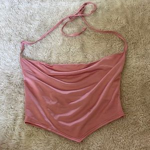 Pink cowl neck halter crop top